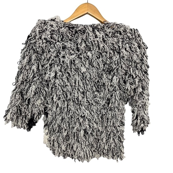 Sideffects Vintage Shaggy Sweater Hand Crocheted Checkered Pattern Vintage Small - Picture 4 of 7